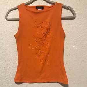 Women’s Size S-M Orange Dragon Textured Tank Top by Krizia d.